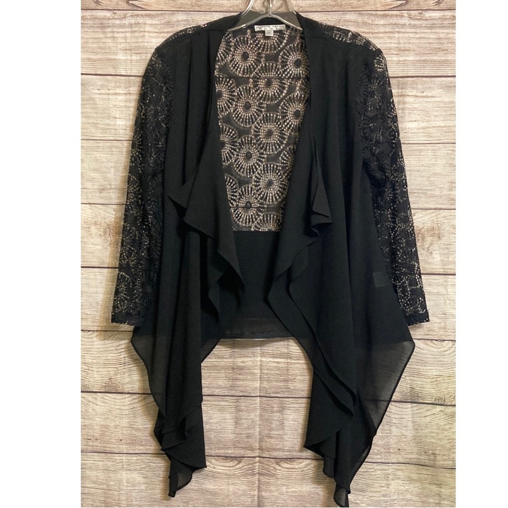 Alberto Makali Black Cardigan Size Small Open Front Lace Sheer Boho